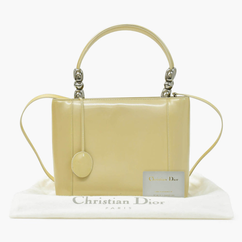 CHRISTIAN DIOR Maris Pearl 2WAY Bag Handbag Shoulder Bag Beige Silver Hardware Good Condition Used 4b010830