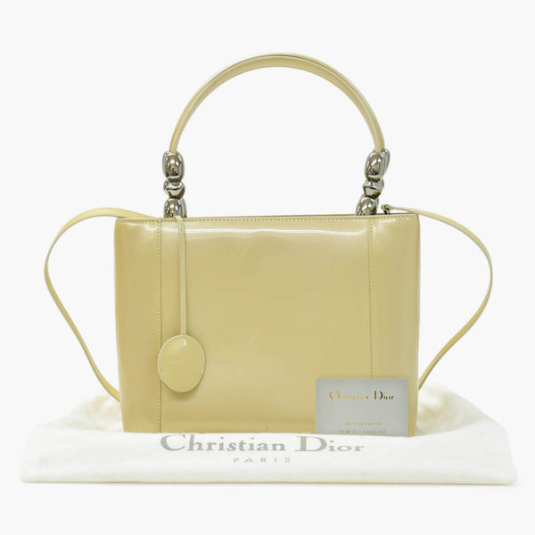 CHRISTIAN DIOR クリスチャンディオール マリスパール 2WAYバッグ ハンドバッグ ショルダーバッグ ベージュ シルバー金具 美品 中古 4b010830