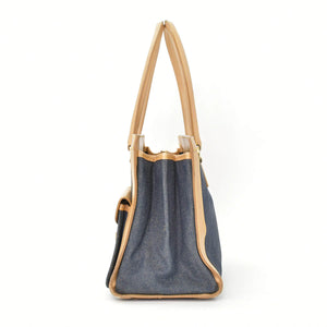 CHRISTIAN DIOR クリスチャンディオール ハンドバッグ BO B 0022 デニム レザー ネイビー ブラウン ゴールド金具 美品 中古 4b010831