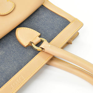 CHRISTIAN DIOR クリスチャンディオール ハンドバッグ BO B 0022 デニム レザー ネイビー ブラウン ゴールド金具 美品 中古 4b010831