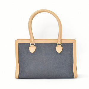CHRISTIAN DIOR クリスチャンディオール ハンドバッグ BO B 0022 デニム レザー ネイビー ブラウン ゴールド金具 美品 中古 4b010831