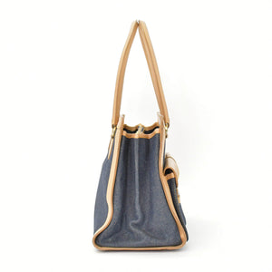 CHRISTIAN DIOR クリスチャンディオール ハンドバッグ BO B 0022 デニム レザー ネイビー ブラウン ゴールド金具 美品 中古 4b010831