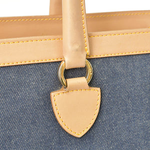 CHRISTIAN DIOR クリスチャンディオール ハンドバッグ BO B 0022 デニム レザー ネイビー ブラウン ゴールド金具 美品 中古 4b010831