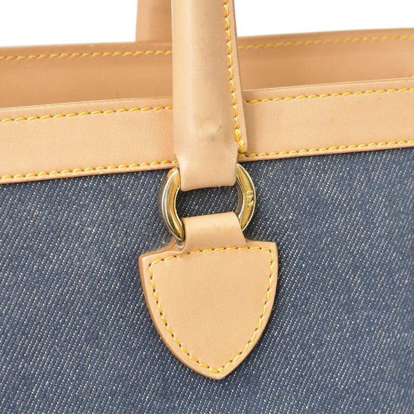 CHRISTIAN DIOR クリスチャンディオール ハンドバッグ BO B 0022 デニム レザー ネイビー ブラウン ゴールド金具 美品 中古 4b010831