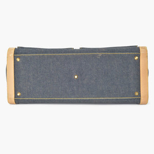 CHRISTIAN DIOR クリスチャンディオール ハンドバッグ BO B 0022 デニム レザー ネイビー ブラウン ゴールド金具 美品 中古 4b010831