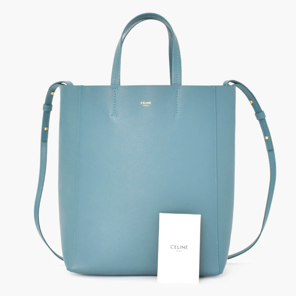 極美品 CELINE セリーヌ バーティカルカバスモール 2WAY トートバッグ 189813XBA ブルー セラドン カーフスキン ゴールド金具 中古 4b010841
