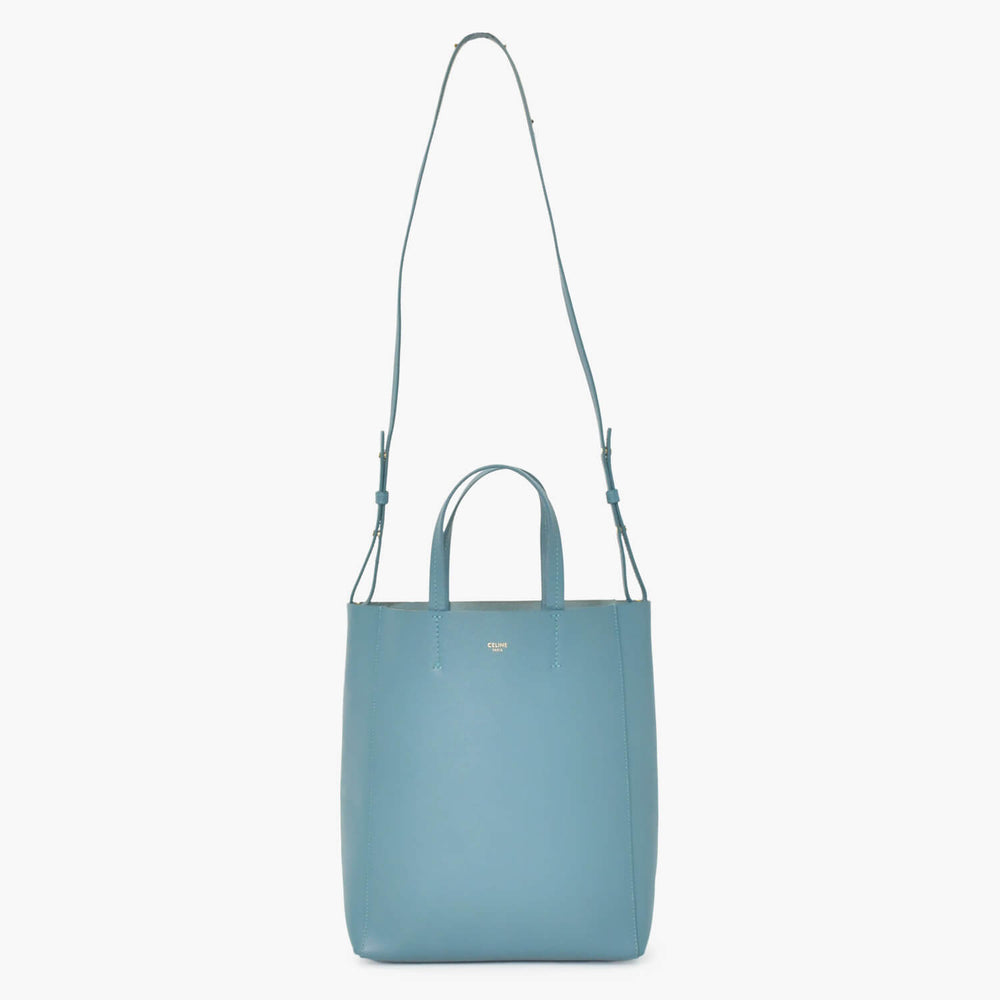 極美品 CELINE セリーヌ バーティカルカバスモール 2WAY トートバッグ 189813XBA ブルー セラドン カーフスキン ゴールド金具 中古 4b010841