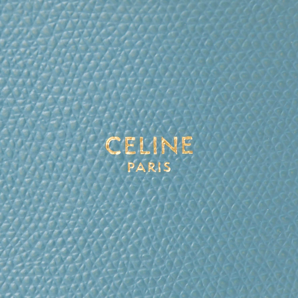 極美品 CELINE セリーヌ バーティカルカバスモール 2WAY トートバッグ 189813XBA ブルー セラドン カーフスキン ゴールド金具 中古 4b010841