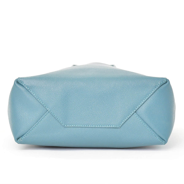 極美品 CELINE セリーヌ バーティカルカバスモール 2WAY トートバッグ 189813XBA ブルー セラドン カーフスキン ゴールド金具 中古 4b010841