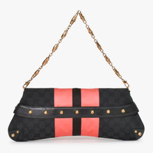 Load image into Gallery viewer, GUCCI グッチ ワンショルダーバッグ ブラック ピンク GGキャンバス レザー 3444 ピンクゴールド金具 美品 中古 4b011242