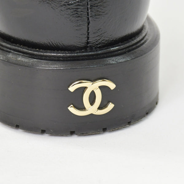 極美品 CHANEL シャネル ローファー 革靴 G45410 サイズ38C ココマーク ソックスドッキング リボン レザー ブラック 中古 4b011481