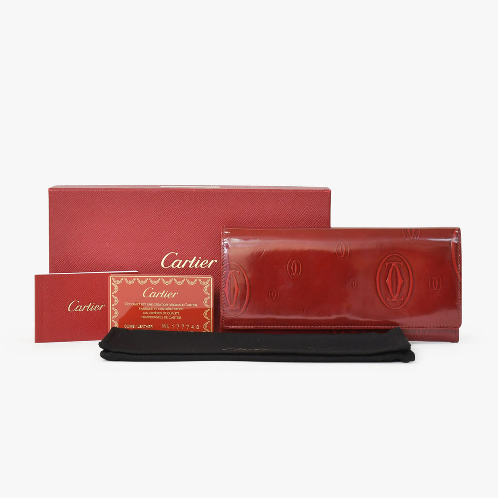 CARTIER カルティエ 長財布 ドゥーブルC ボルドー パテントレザー エナメル シルバー金具 中古 4b011878