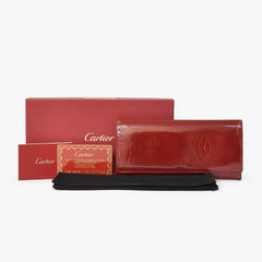 CARTIER カルティエ 長財布 ドゥーブルC ボルドー パテントレザー エナメル シルバー金具 中古 4b011878