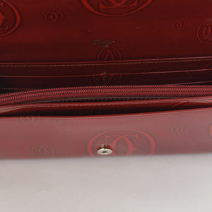 CARTIER カルティエ 長財布 ドゥーブルC ボルドー パテントレザー エナメル シルバー金具 中古 4b011878