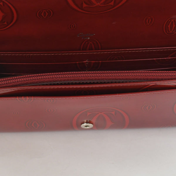CARTIER カルティエ 長財布 ドゥーブルC ボルドー パテントレザー エナメル シルバー金具 中古 4b011878