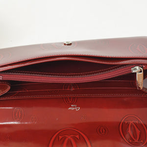CARTIER カルティエ 長財布 ドゥーブルC ボルドー パテントレザー エナメル シルバー金具 中古 4b011878