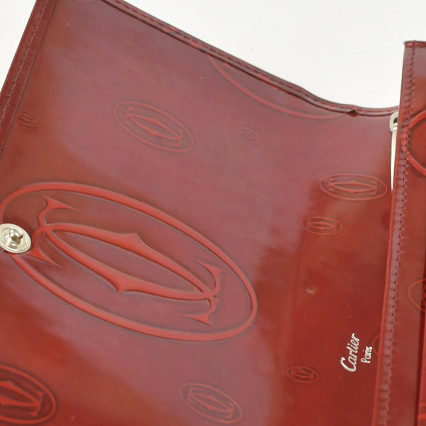 CARTIER カルティエ 長財布 ドゥーブルC ボルドー パテントレザー エナメル シルバー金具 中古 4b011878