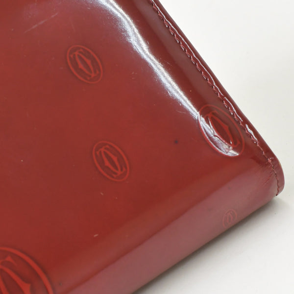 CARTIER カルティエ 長財布 ドゥーブルC ボルドー パテントレザー エナメル シルバー金具 中古 4b011878