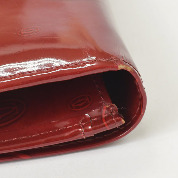 CARTIER カルティエ 長財布 ドゥーブルC ボルドー パテントレザー エナメル シルバー金具 中古 4b011878