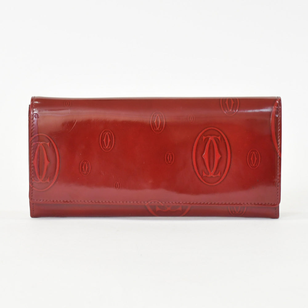 CARTIER カルティエ 長財布 ドゥーブルC ボルドー パテントレザー エナメル シルバー金具 中古 4b011878