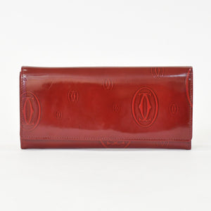 CARTIER カルティエ 長財布 ドゥーブルC ボルドー パテントレザー エナメル シルバー金具 中古 4b011878