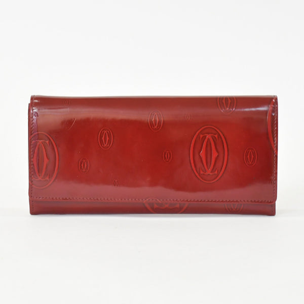 CARTIER カルティエ 長財布 ドゥーブルC ボルドー パテントレザー エナメル シルバー金具 中古 4b011878