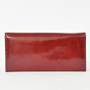 CARTIER カルティエ 長財布 ドゥーブルC ボルドー パテントレザー エナメル シルバー金具 中古 4b011878