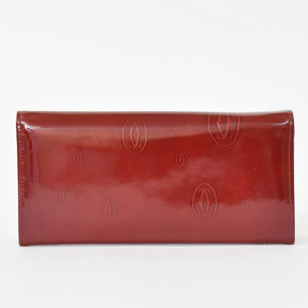 CARTIER カルティエ 長財布 ドゥーブルC ボルドー パテントレザー エナメル シルバー金具 中古 4b011878