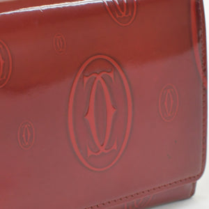CARTIER カルティエ 長財布 ドゥーブルC ボルドー パテントレザー エナメル シルバー金具 中古 4b011878
