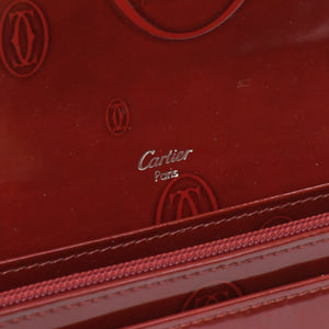 CARTIER カルティエ 長財布 ドゥーブルC ボルドー パテントレザー エナメル シルバー金具 中古 4b011878