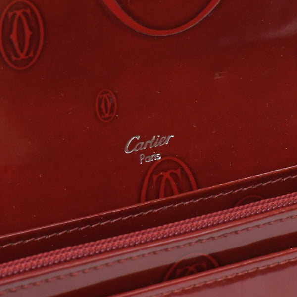 CARTIER カルティエ 長財布 ドゥーブルC ボルドー パテントレザー エナメル シルバー金具 中古 4b011878