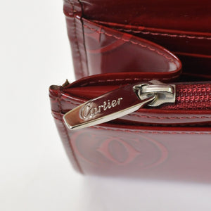 CARTIER カルティエ 長財布 ドゥーブルC ボルドー パテントレザー エナメル シルバー金具 中古 4b011878