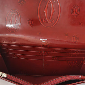 CARTIER カルティエ 長財布 ドゥーブルC ボルドー パテントレザー エナメル シルバー金具 中古 4b011878
