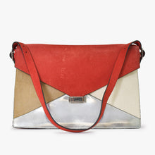 Load image into Gallery viewer, 極美品 CELINE セリーヌ ダイヤモンドクラッチショルダーバッグ レザー スエード ハラコ レッド シルバー ベージュ シルバー金具 中古 4b012254