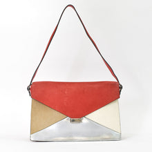 Load image into Gallery viewer, 極美品 CELINE セリーヌ ダイヤモンドクラッチショルダーバッグ レザー スエード ハラコ レッド シルバー ベージュ シルバー金具 中古 4b012254