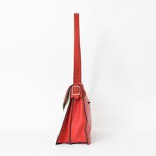 Load image into Gallery viewer, 極美品 CELINE セリーヌ ダイヤモンドクラッチショルダーバッグ レザー スエード ハラコ レッド シルバー ベージュ シルバー金具 中古 4b012254