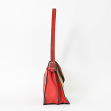 Load image into Gallery viewer, 極美品 CELINE セリーヌ ダイヤモンドクラッチショルダーバッグ レザー スエード ハラコ レッド シルバー ベージュ シルバー金具 中古 4b012254