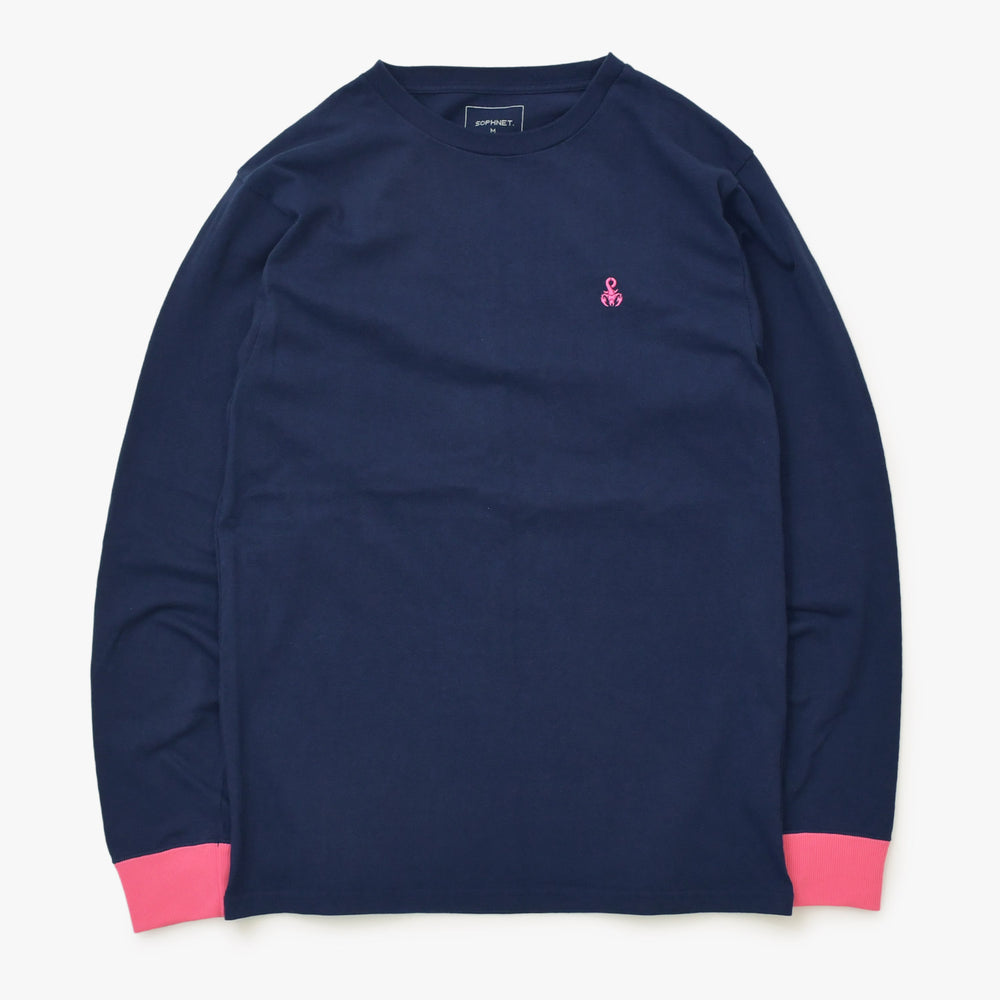 SOPHNET. ソフネット 長袖Tシャツ SOPH-190096 サイズM ネイビー ピンク サソリ コットン 刺繍ロゴ 美品 中古 4b012605