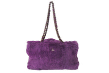 Load image into Gallery viewer, CHANEL シャネル ココマーク チェーンショルダーバッグ 6番台 ファー レザー アンティークゴールド パープル 美品 中古 4c069200