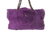 Load image into Gallery viewer, CHANEL シャネル ココマーク チェーンショルダーバッグ 6番台 ファー レザー アンティークゴールド パープル 美品 中古 4c069200
