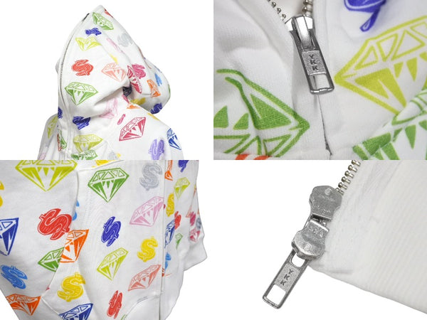 New and unused BILLIONAIREBOYSCLUB Billionaire Boys Club CASANOVA Casanova Allover Pattern Zip Up Parka White Multicolor Size L