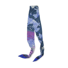 画像をギャラリービューアに読み込む, HERMES エルメス ツイリー レ ゼブル LES ZEBRES ゼブラ柄 リボン バンダナ フランス製 シルク パープル ブルー 美品 中古 4b010023