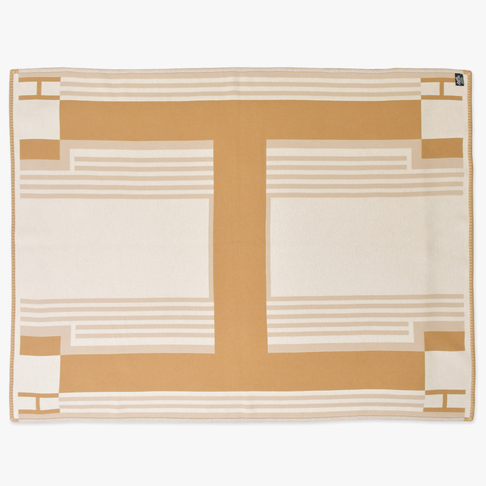極美品 HERMES エルメス ブレード アヴァロン ブランケット ベージュ ブラウン ウール カシミヤ 中古 4b010045