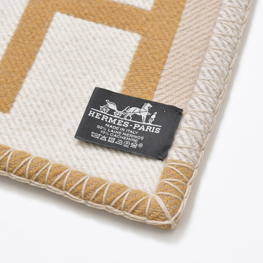 極美品 HERMES エルメス ブレード アヴァロン ブランケット ベージュ ブラウン ウール カシミヤ 中古 4b010045
