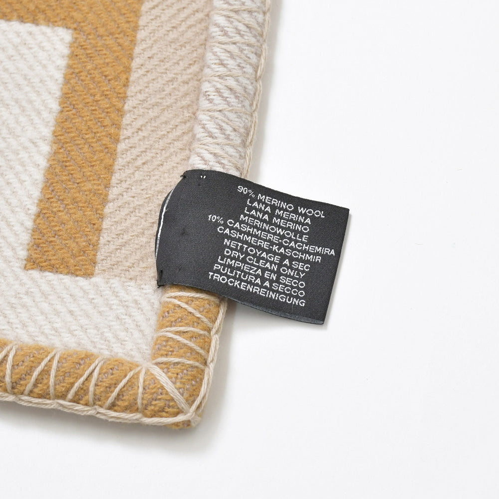 極美品 HERMES エルメス ブレード アヴァロン ブランケット ベージュ ブラウン ウール カシミヤ 中古 4b010045