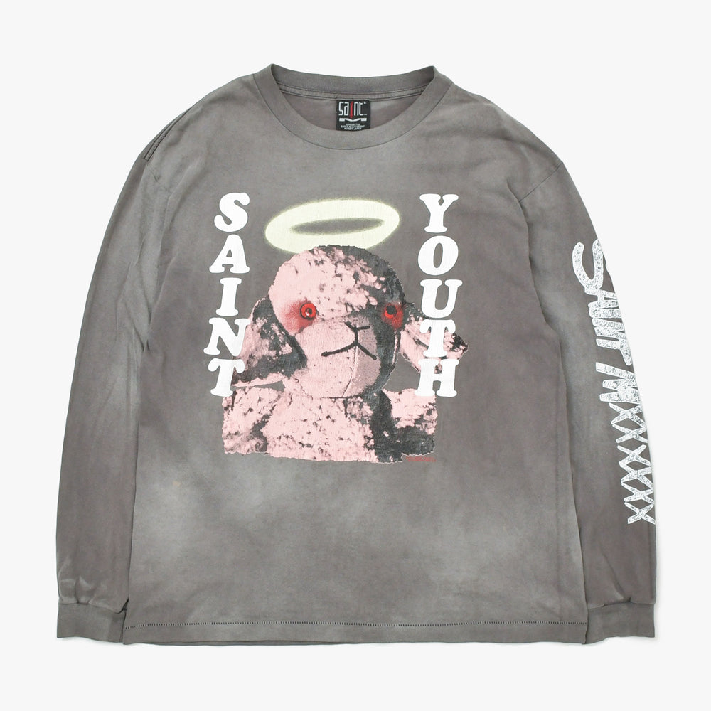 新品同様 SAINT MICHAEL セントマイケル 長袖Tシャツ SM-A21-0000-019 サイズL フェードブラック ヴィンテージ加工 中古 4a010067