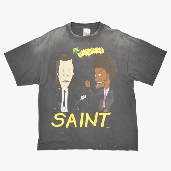新品同様 SAINT MICHAEL セントマイケル 25SS 半袖Tシャツ SM-HR8-0000-015 サイズL ビーバス&バッドヘッド ヴィンテージ加工 中古 4a010068
