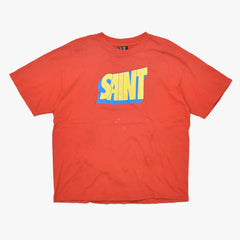 極美品 SAINT MICHAEL セントマイケル 半袖Tシャツ SM-HR1-0000-025 サイズL レッド コットン ヴィンテージ加工 中古 4a010069
