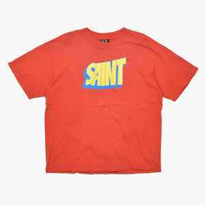 極美品 SAINT MICHAEL セントマイケル 半袖Tシャツ SM-HR1-0000-025 サイズL レッド コットン ヴィンテージ加工 中古 4a010069