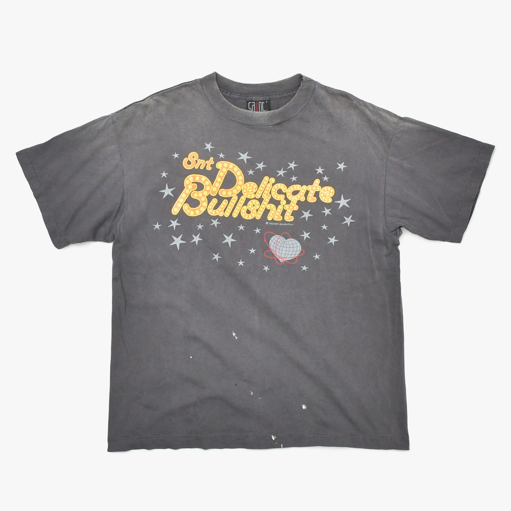 新品同様 SAINT MICHAEL セントマイケル DELICATE BULLSHIT 半袖Tシャツ SM-HR8-0000-003 サイズS ブラック ヴィンテージ加工 中古 4a010075